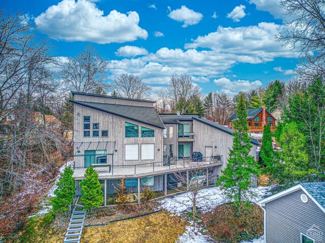 219 Sleepy Hollow Rd, Athens, NY 12015 - rear view of house with stairs and a wooden deck
