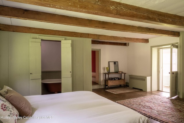 19 Dug Rd, Accord, NY 12404 - bedroom featuring radiator, beam ceiling, and wood finished floors
