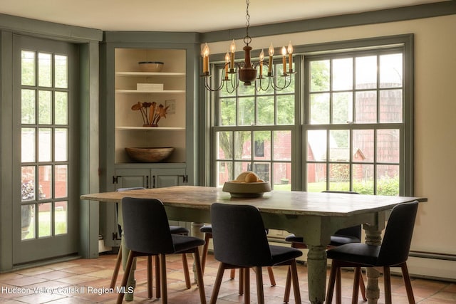 19 Dug Rd, Accord, NY 12404 - dining area with a chandelier, a baseboard heating unit, and light tile patterned floors