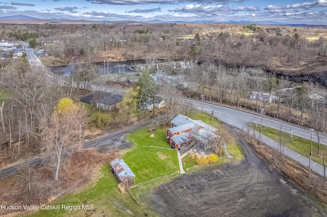 drone / aerial view with a mountain view