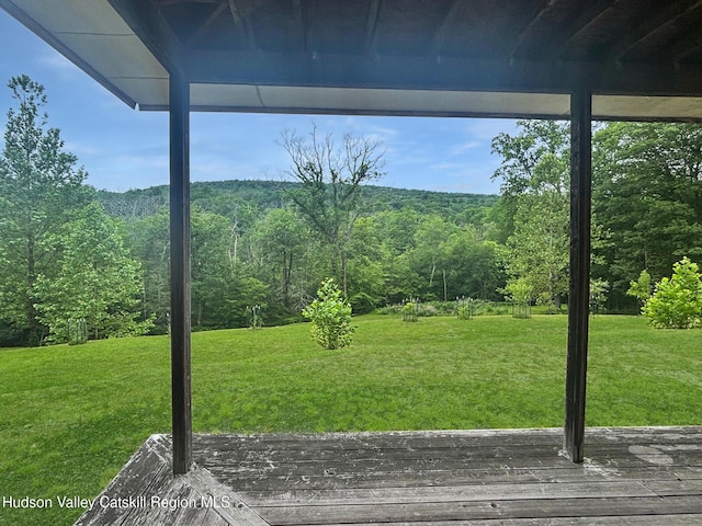 40-67 Popstone Rd, Stone Ridge, NY 12484 - view of grassy yard featuring a forest view and a deck