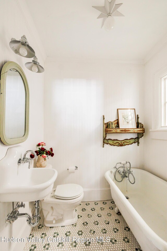 225 Robinson St, Hudson, NY 12534 - full bathroom with a freestanding tub and tile patterned floors