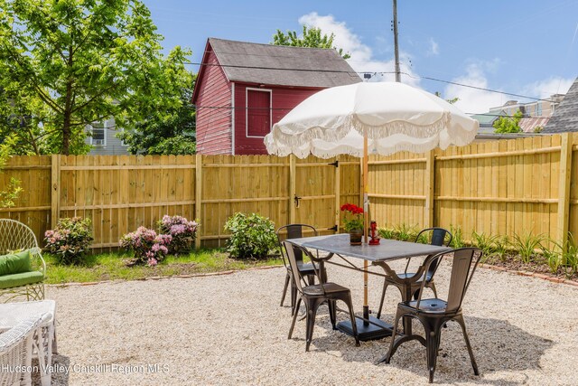 225 Robinson St, Hudson, NY 12534 - fenced backyard featuring a patio and outdoor dining space