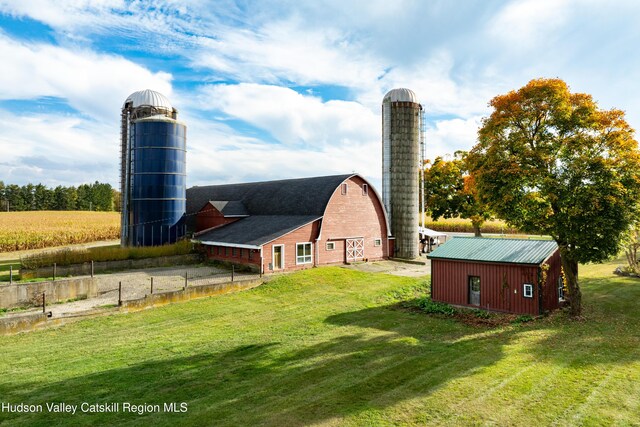 1030 County Route 27a, Ancram, NY 12502 - rear view of house with a barn, an outdoor structure, and a chimney