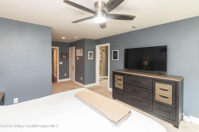 208 Hudson View Ter, Hyde Park, NY 12538 - bedroom featuring light carpet, ceiling fan, and ensuite bath