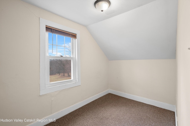 bonus room featuring lofted ceiling and carpet flooring