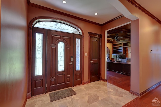 52 Hadley Dr, New Baltimore, NY 12087 - entrance foyer featuring crown molding, recessed lighting, baseboards, and beamed ceiling