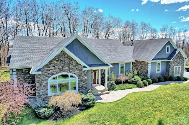 52 Hadley Dr, New Baltimore, NY 12087 - craftsman-style home featuring stone siding, stucco siding, and a front yard