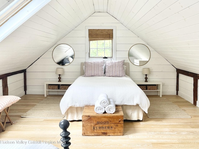 939 Joseph Chadderdon Rd, Acra, NY 12405 - bedroom with vaulted ceiling, wooden walls, wood finished floors, and wood ceiling