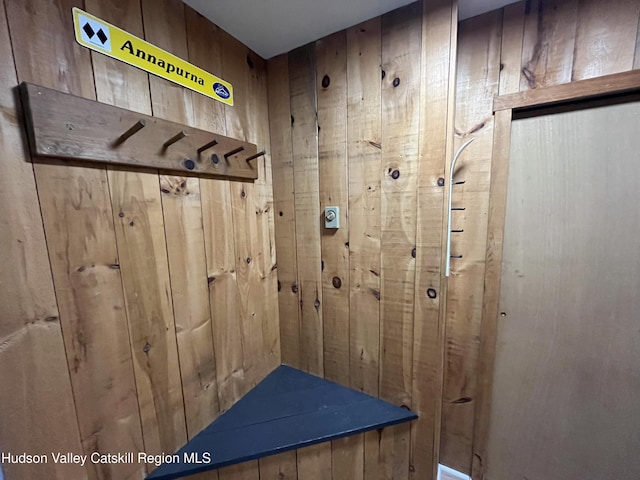 72 Hunter Dr Unit L-1, Hunter, NY 12442 - mudroom featuring wood walls