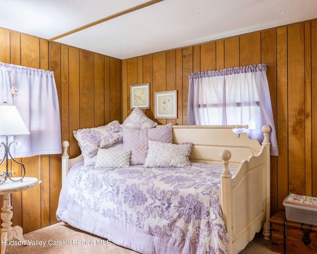 315 Begley Rd, Windham, NY 12496 - bedroom featuring carpet floors and wood walls