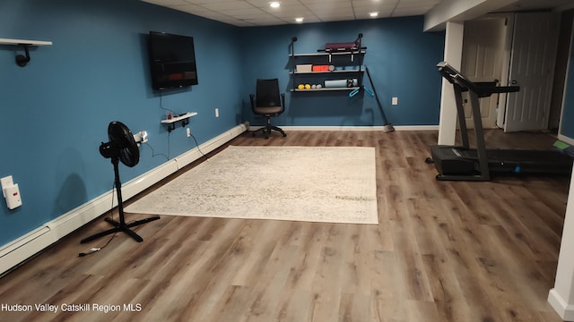 56 Church St, Plattekill, NY 12589 - exercise room featuring a paneled ceiling, wood finished floors, baseboards, and recessed lighting