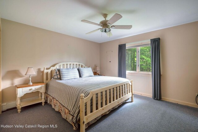 59 Mountain Dr, Hunter, NY 12442 - carpeted bedroom featuring baseboards and a ceiling fan