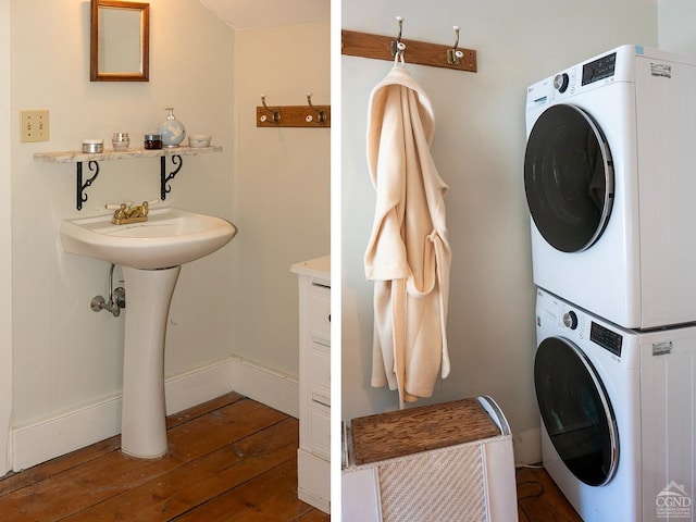 2456 State Route 82, Ancram, NY 12502 - laundry room with stacked washer / dryer and hardwood / wood-style floors