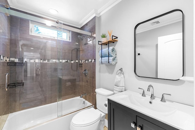 30 Clinton Hollow Rd, Pleasant Valley, NY 12578 - full bathroom with crown molding, toilet, bath / shower combo with glass door, and vanity