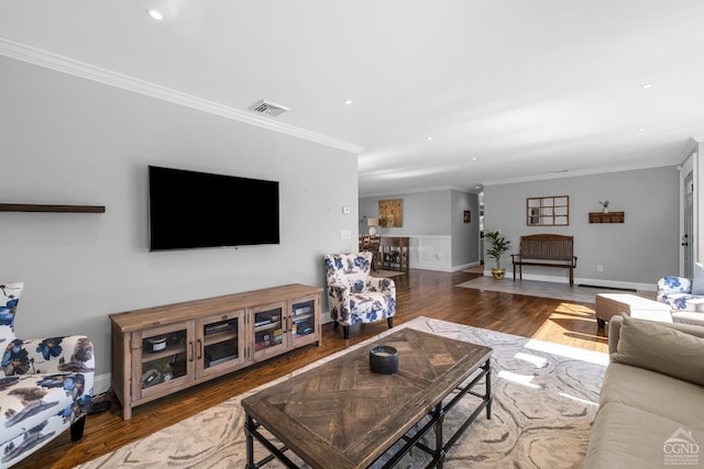 30 Clinton Hollow Rd, Pleasant Valley, NY 12578 - living area with crown molding, wood finished floors, baseboards, and recessed lighting
