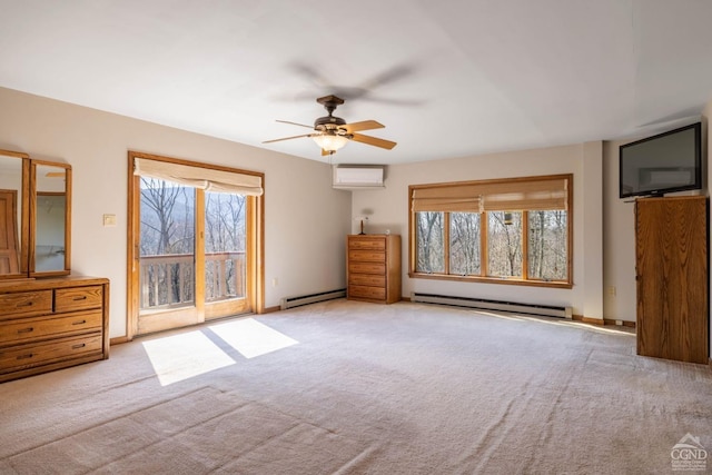 213 Botti Dr, Hunter, NY 12442 - unfurnished bedroom featuring a baseboard heating unit, carpet flooring, access to exterior, and ceiling fan