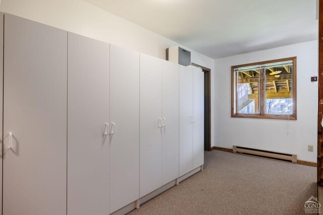 213 Botti Dr, Hunter, NY 12442 - unfurnished bedroom featuring baseboard heating and light colored carpet