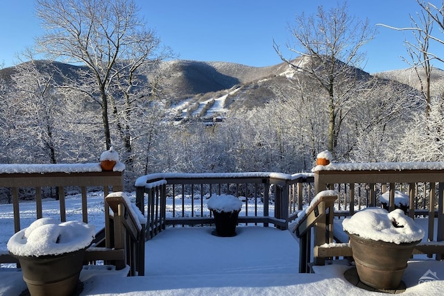 213 Botti Dr, Hunter, NY 12442 - snow covered deck featuring a mountain view