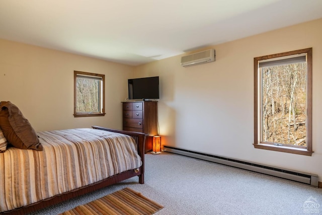 213 Botti Dr, Hunter, NY 12442 - carpeted bedroom featuring a baseboard heating unit, a wall mounted AC, and multiple windows