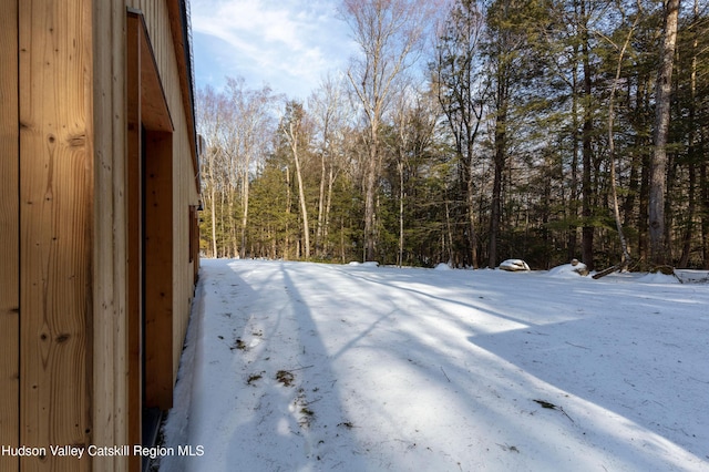 view of yard layered in snow