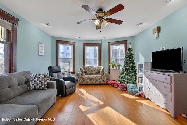 20-22 Milton Ave, Highland, NY 12528 - living room with light wood-style floors and ceiling fan