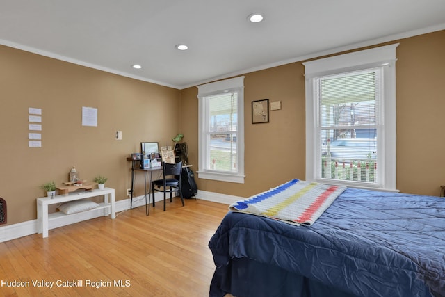 20-22 Milton Ave, Highland, NY 12528 - bedroom featuring crown molding, light wood-style floors, baseboards, and recessed lighting