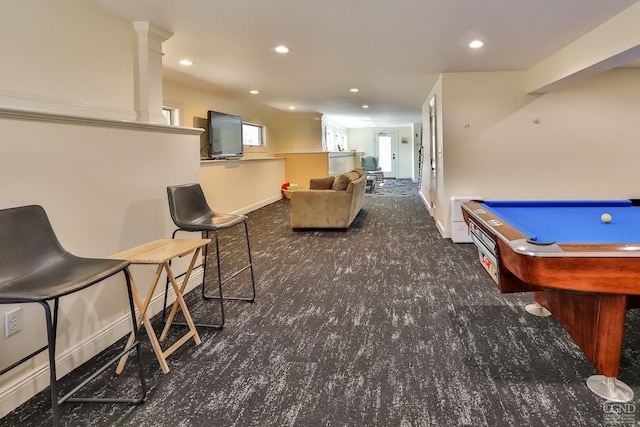 88 Gaby Ln, Hunter, NY 12442 - game room with baseboards, recessed lighting, decorative columns, and billiards