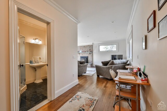 88 Gaby Ln, Hunter, NY 12442 - hall with ornamental molding, wood finished floors, and baseboards