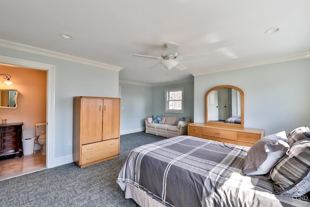 88 Gaby Ln, Hunter, NY 12442 - bedroom with crown molding, carpet floors, baseboards, recessed lighting, and ceiling fan