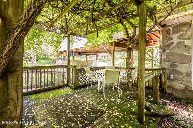 660-668 N Chodikee Lake Rd, Highland, NY 12528 - wooden deck featuring outdoor dining area
