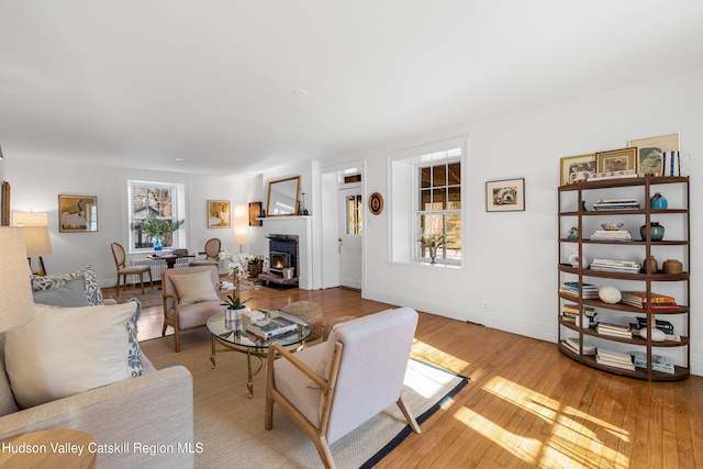 660-668 N Chodikee Lake Rd, Highland, NY 12528 - living area featuring a wood stove, hardwood / wood-style floors, and baseboards