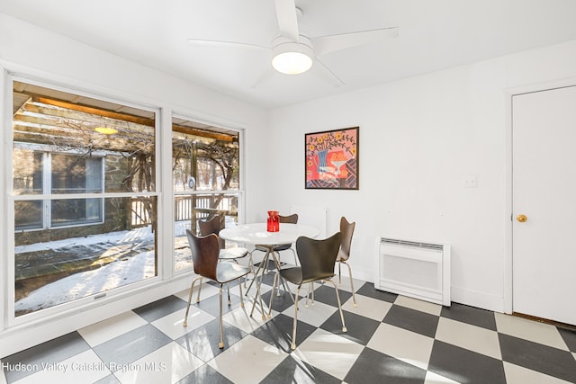 660-668 N Chodikee Lake Rd, Highland, NY 12528 - dining area with tile patterned floors, heating unit, ceiling fan, and baseboards