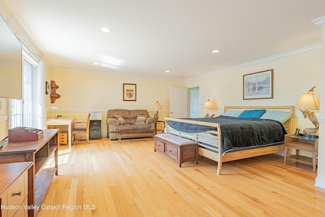 208 Paul Saxe Rd, Catskill, NY 12414 - bedroom with light wood-type flooring, crown molding, and recessed lighting