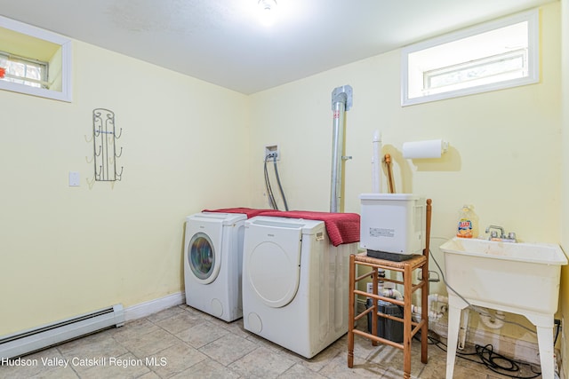 208 Paul Saxe Rd, Catskill, NY 12414 - laundry area with baseboard heating and washing machine and clothes dryer