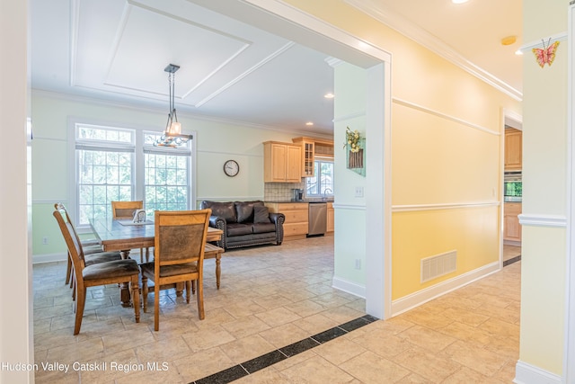 208 Paul Saxe Rd, Catskill, NY 12414 - dining area with ornamental molding, stone tile floors, and recessed lighting