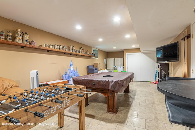 208 Paul Saxe Rd, Catskill, NY 12414 - playroom featuring recessed lighting, billiards, and light stone finish flooring