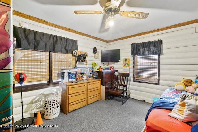 bedroom with carpet flooring and ceiling fan