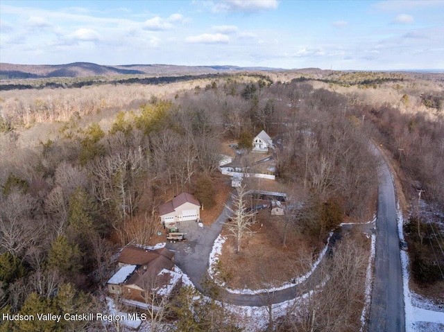 drone / aerial view featuring a mountain view