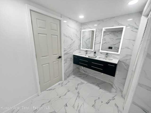 4947 Rte 32, Catskill, NY 12414 - bathroom featuring double vanity, recessed lighting, and marble finish flooring