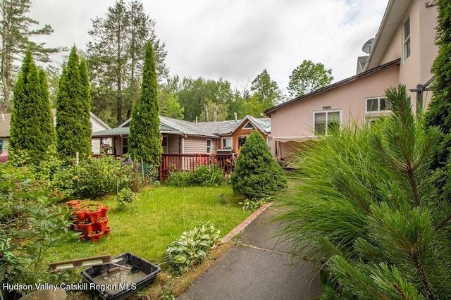 view of yard featuring a wooden deck