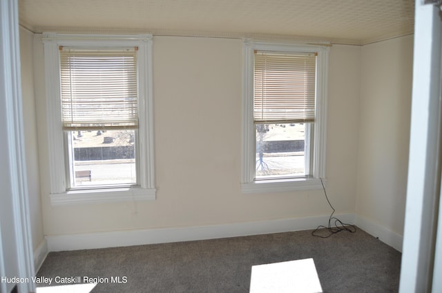 carpeted spare room featuring baseboards and a healthy amount of sunlight