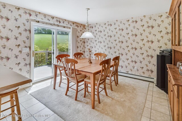 825 County Route 403, Greenville, NY 12083 - dining room featuring wallpapered walls, baseboard heating, and light tile patterned floors