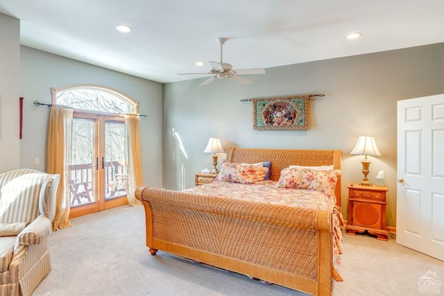 220 Botti Dr, Hunter, NY 12442 - bedroom featuring carpet flooring, access to exterior, recessed lighting, and a ceiling fan