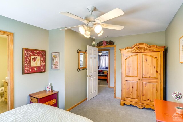 220 Botti Dr, Hunter, NY 12442 - bedroom with light carpet, baseboards, and ceiling fan