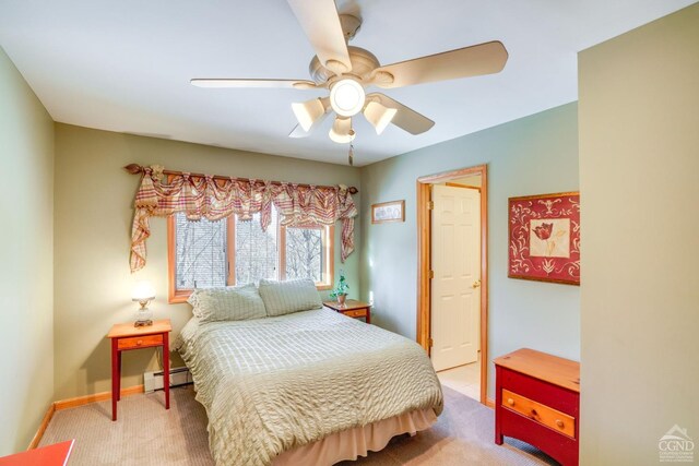 220 Botti Dr, Hunter, NY 12442 - carpeted bedroom with baseboard heating, a ceiling fan, and baseboards