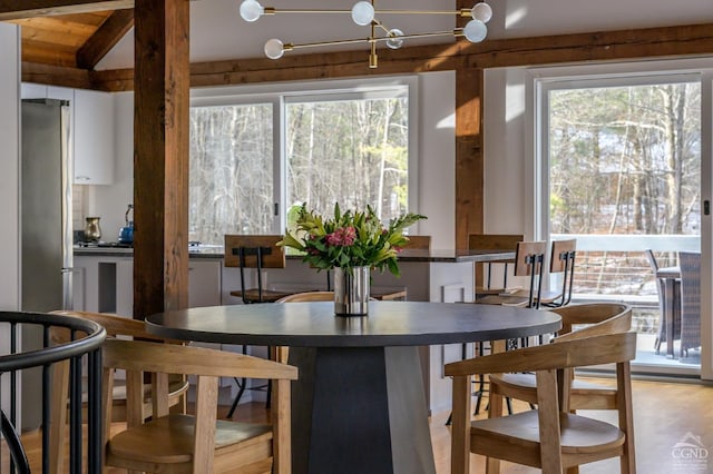 dining area featuring a chandelier and healthy amount of natural light