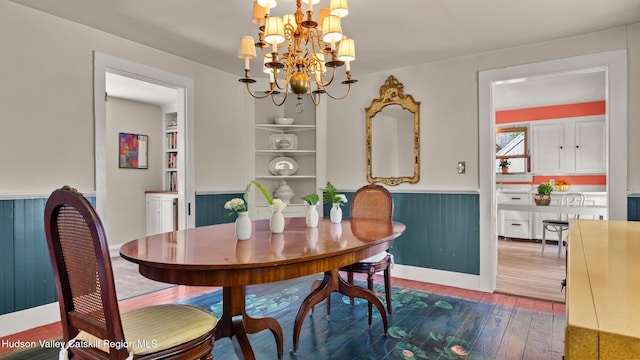 7 Paul Ave, Hudson, NY 12534 - dining room with wood finished floors, wainscoting, a chandelier, and built in features