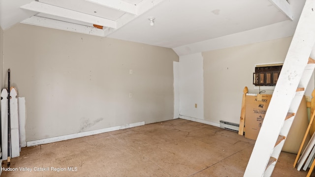 7 Paul Ave, Hudson, NY 12534 - empty room featuring concrete floors, lofted ceiling, and a baseboard radiator