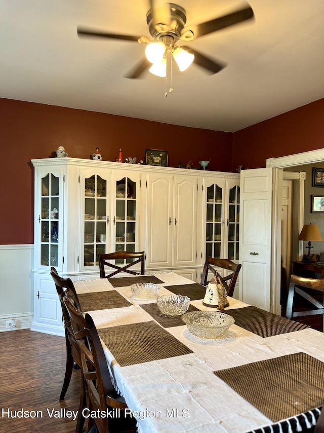 244 Jefferson Hts, Catskill, NY 12414 - dining room with french doors, ceiling fan, and dark wood-type flooring